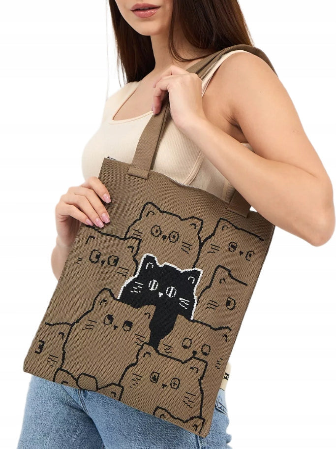 POJEMNA TOREBKA SHOPPER Warto™ - Lekka, Brązowa Torba na Ramię. Idealna do Pracy i na Zakupy.