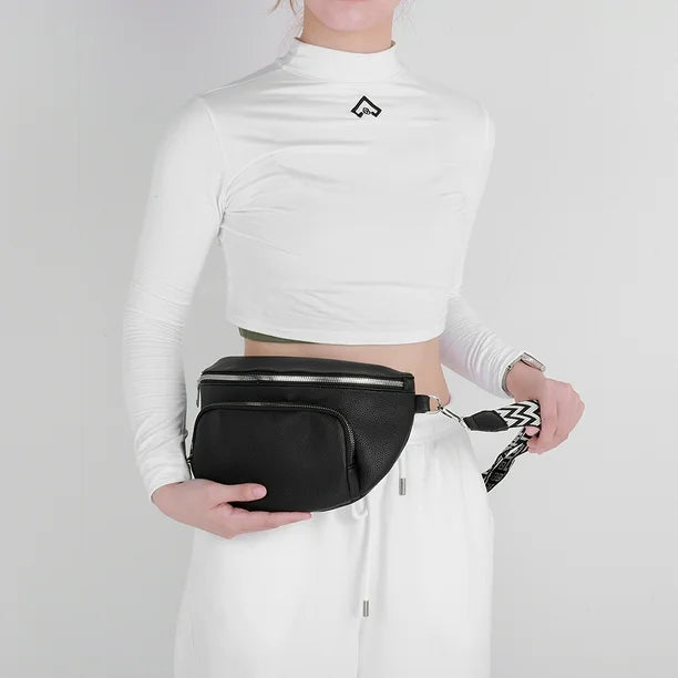 MODNA NERKA CROSSBODY Warto™ - Czarna Torebka na Szerokim Pasku. Idealna na Co Dzień i Podróż.